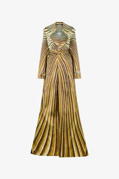 Roberto Cavalli Trenchcoat Aus Seide Mit Ray Of Gold-print In Sand