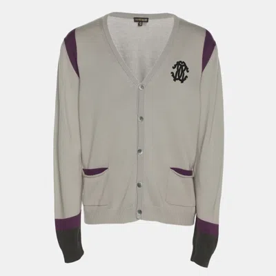 Pre-owned Roberto Cavalli Tri Color Rib Knit Cardigan M In Gray
