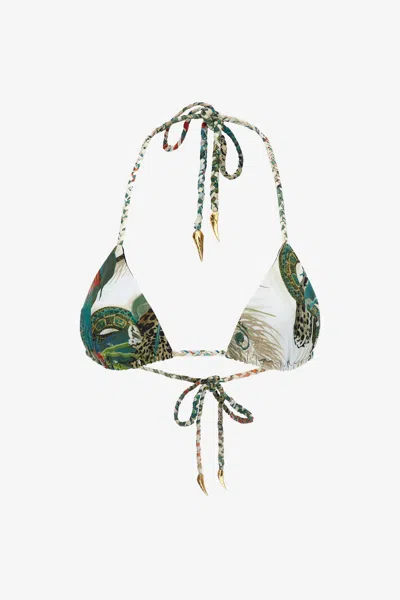 Roberto Cavalli Triangle Bikini With Jungle Print In Green