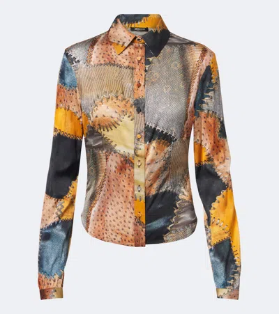 Roberto Cavalli Trompe L'ail Silk Shirt In Multi
