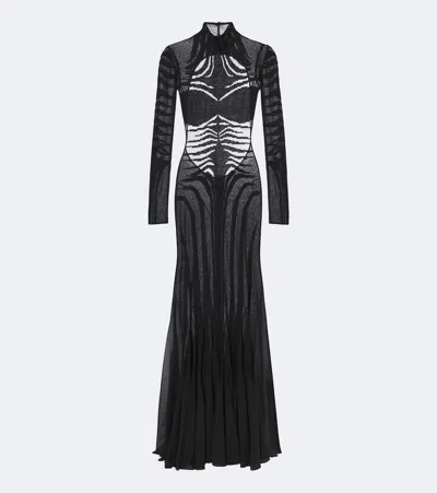Roberto Cavalli Trompe L'ail Silk-blend Gown In Black