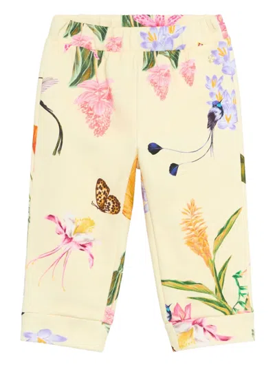 Roberto Cavalli Babies' Tropical-print Cuffed Trousers In Yellow