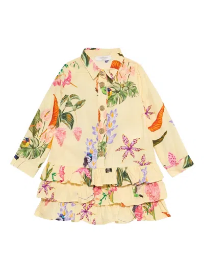 Roberto Cavalli Babies' Tropical-print Ruffled-hem Dress In Multi