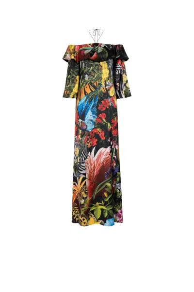 Roberto Cavalli Tropical-print Ruffled Maxi Dress In Multicolor