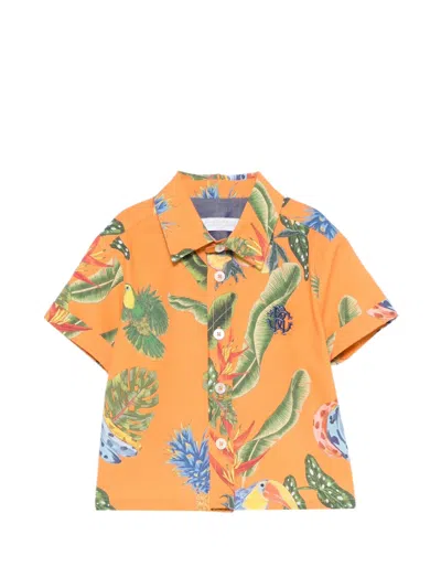 Roberto Cavalli Babies' Tropical-print Shirt In Orange