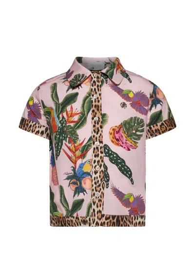 Roberto Cavalli Kids' Tropical-print Shirt In Pink