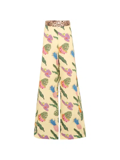 Roberto Cavalli Kids' Tropical Print Trousers In Yellow