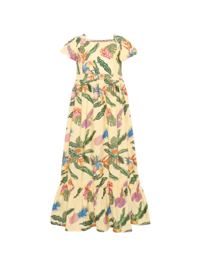 Roberto Cavalli Kids' Tropical-print Dress In Yellow