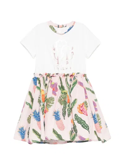 Roberto Cavalli Kids' Tropical-print Logo-print Dress In Multi