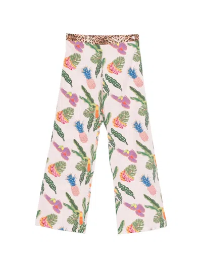 Roberto Cavalli Kids' Tropical-print Trousers In Multi