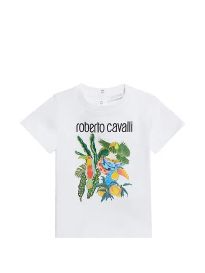 Roberto Cavalli Babies' Tropical-print T-shirt In White