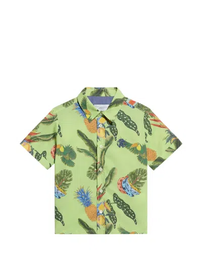 Roberto Cavalli Kids' Tropicana-print Cotton Shirt In Green