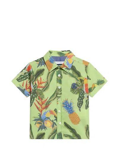 Roberto Cavalli Babies' Tropicana-print Monogram Shirt In Green