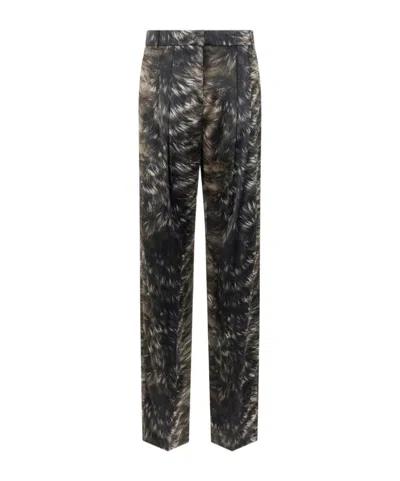 Roberto Cavalli Trousers In Silk With Fur Print In Multi