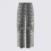 Roberto Cavalli High Waist Zebra Pattern Wide Leg Trousers In White