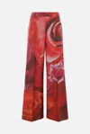 Roberto Cavalli Garden Rose Red Silk Trousers In Red