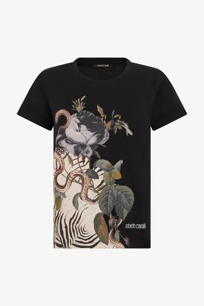 Roberto Cavalli Jewellery Foulard Print T-shirt In Black