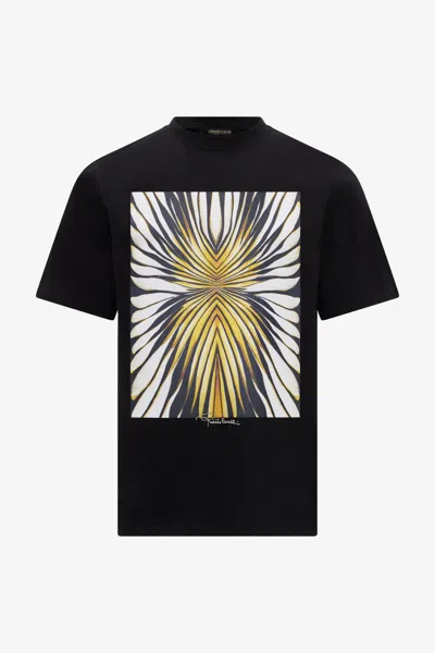 Roberto Cavalli Ray Of Gold Print Pure Cotton T-shirt In Multi