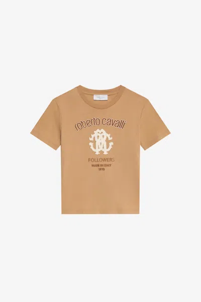 Roberto Cavalli Kids' T-shirt Mit Logo In Brown