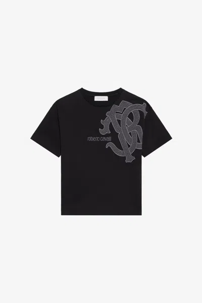Roberto Cavalli Kids' T-shirt Mit Logo In Black