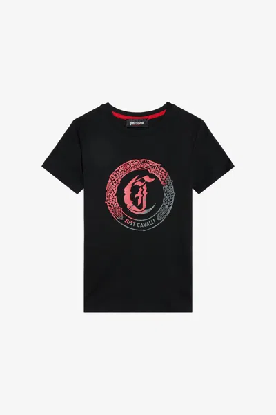 Roberto Cavalli Kids' T-shirt Mit Logo-print In Black