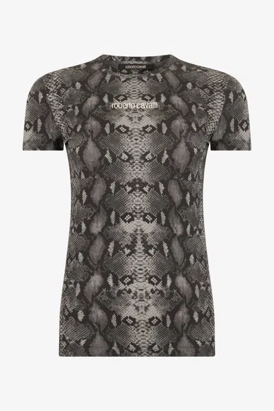Roberto Cavalli Python Print T-shirt In Multi