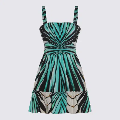Roberto Cavalli Turquoise And Black Dress In Green