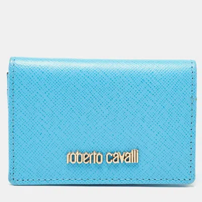 Pre-owned Roberto Cavalli Turquoise Leather Card Case In Blue