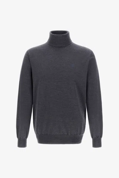 Roberto Cavalli Turtleneck Sweater With Rc In Dark Gray