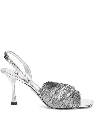 Roberto Cavalli Twisted-front Slingback Sandals In Silver