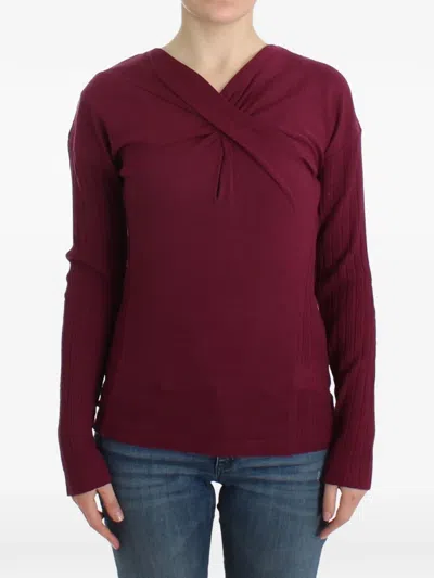 Roberto Cavalli Twisted V-neck Sweater In Purple