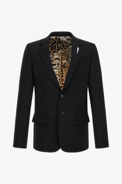 ROBERTO CAVALLI SCHWARZER BLAZER AUS SCHURWOLLE MIT FANG-BROSCHE