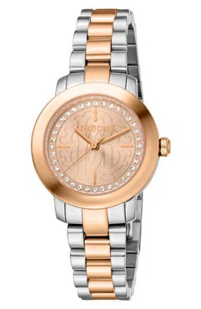 Roberto Cavalli Two-tone Crystal Bracelet Watch, 30mm In Two Tone Silver And Rose Gold