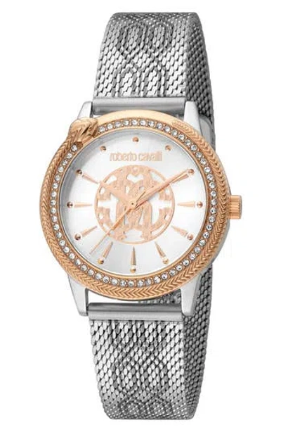 Roberto Cavalli Two-tone Crystal Quartz Bracelet Watch, 32mm In Silver