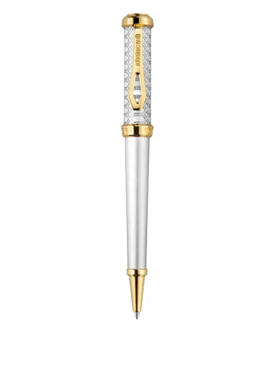 Roberto Cavalli Two-tone Engraved Pen In Silver