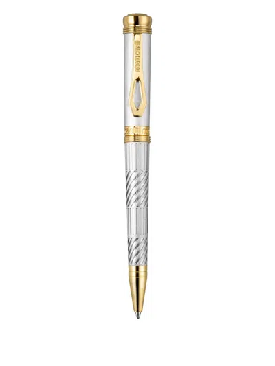 Roberto Cavalli Two-tone Engraved Pen In Silver