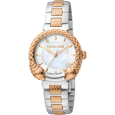 Roberto Cavalli By Franck Muller Two-tone Mother-of-pearl Bracelet Watch, 32mm In Two Tone Silver & Rose Gold