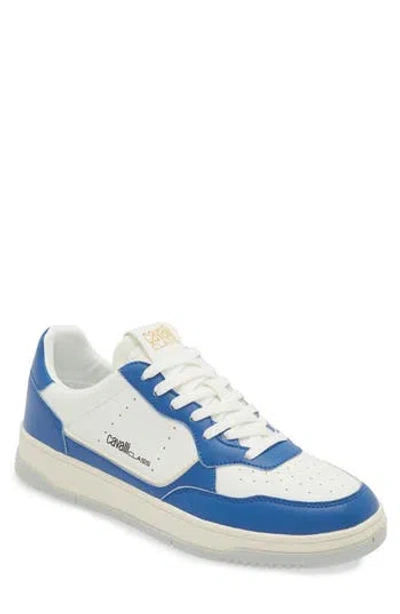 Roberto Cavalli Two Tone Perforated Low Top Sneaker In White/white