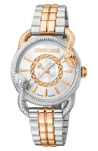 Roberto Cavalli By Franck Muller Two-tone Stainless Steel Swiss Quartz Bracelet Watch, 34mm In Two Tone Silver/rose Gold