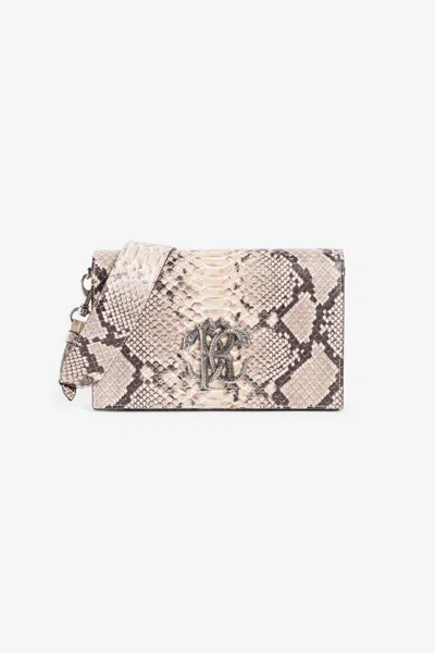 Roberto Cavalli Snakeskin-print Leather Shoulder Bag In Light Brown