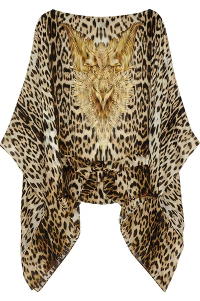Pre-owned Roberto Cavalli Unworn  Animal Wild Cat Cheetah Print Silk Tunic Kaftan Belt 40 In Brown