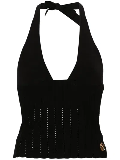 Roberto Cavalli V-neck Crop Top In Black