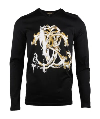Roberto Cavalli V-neck Long-sleeved T-shirt In Black