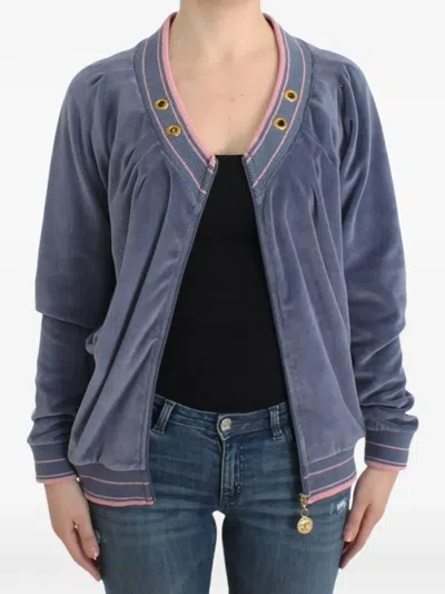 Roberto Cavalli Cotton-velvet Zip Cardigan Cardigan In Blue