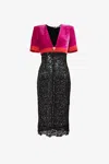 Roberto Cavalli Velvet And Lace Dress In Cardinale