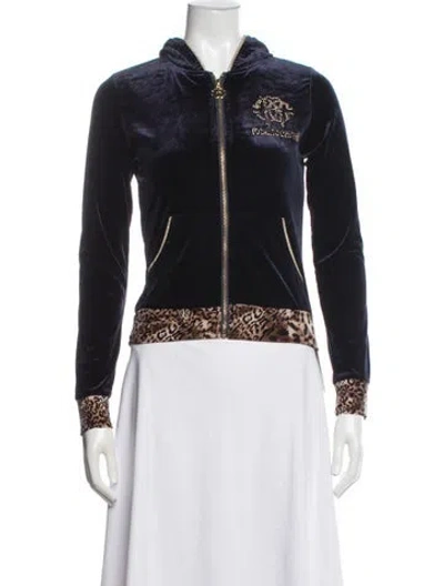 Pre-owned Roberto Cavalli Velvet Animal Print Jacket In Blue