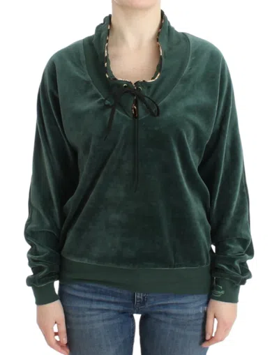 Roberto Cavalli Velvet Cotton Mock Sweatshirt In Green