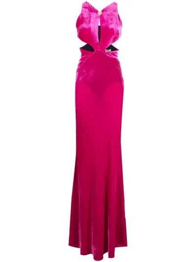 Roberto Cavalli Womens Cardinale Panther-embellished V-neck Velvet Gown
