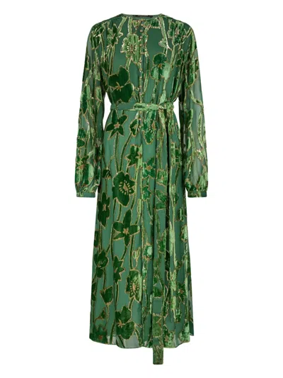 Roberto Cavalli Velvet Floral-print Midi Dress In Green