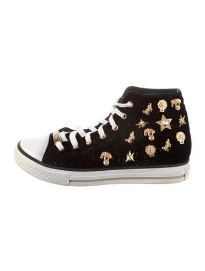 Pre-owned Roberto Cavalli Velvet Graphic Print Sneakers In Black